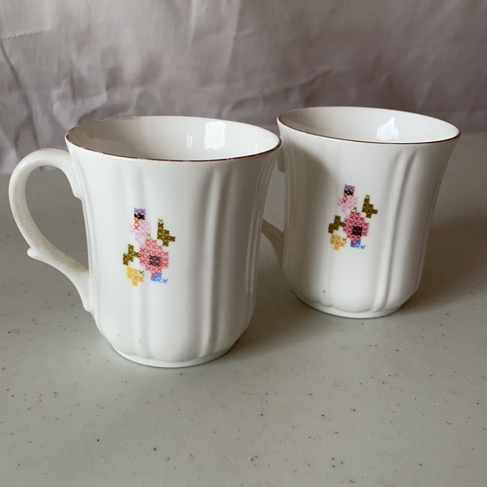 Bone China Happy Hostess Set Serving Platter 2 Coffee Mugs Plate Tea Cup Vintage - Picture 6 of 14